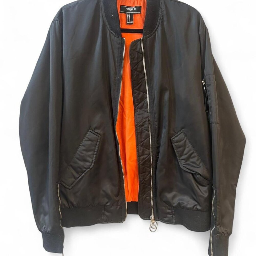 Forever 21 Men Medium Black Zip Up Bomber Jacket